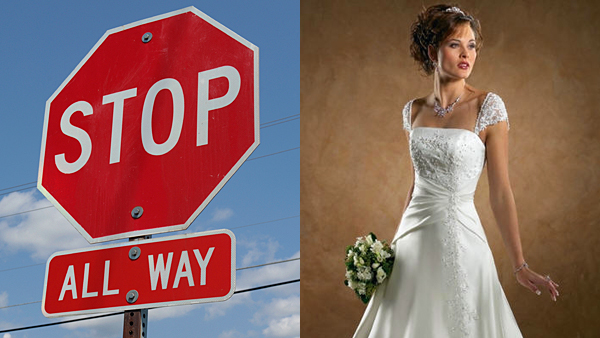 Red Stop Sign and White Wedding Dress